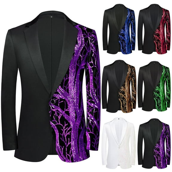 FRSASU Men Sequin Shiny Prom Suit Jacket One Button Slim Fit Sport Coats and Blazers Jacket for Wedding Banquet White