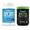Orgain - Organic Sport Vegan, Gluten Free, Dairy Free Protein Powder - Chocolate (2.01 LB) + Keto Protein Powder - Chocolate (0.97 LB)
