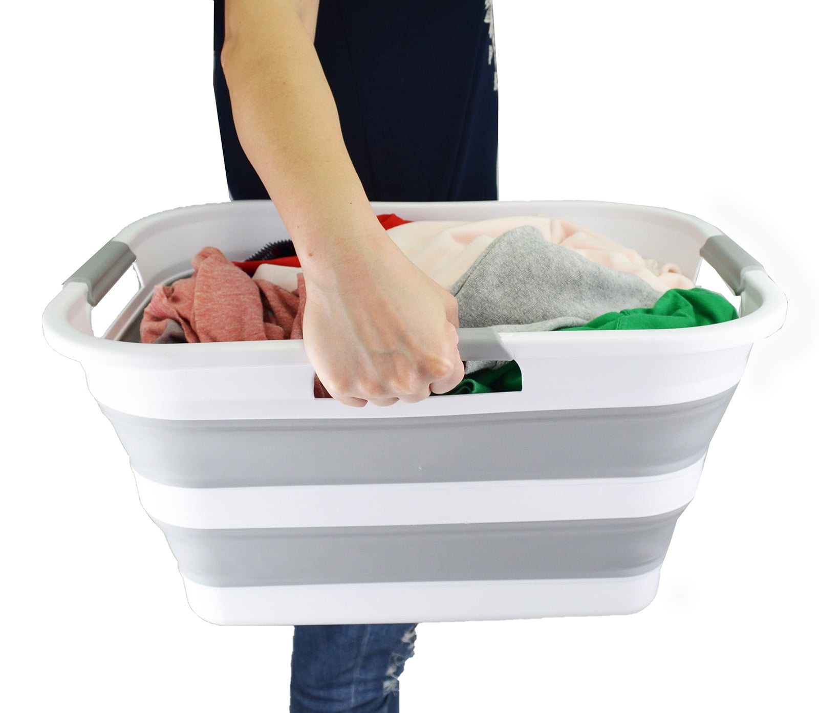 SAMMART 30L(8 gallon) Collapsible Plastic Laundry Basket - Foldable Pop Up Storage Container/Organizer - Space Saving Hamper/Basket - Water Capacity 24L(6.3 gallon)