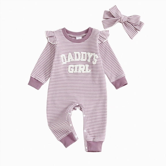 felwors Infant Baby Girl Fall Outfit Romper Jumpsuits Newborn Clothes | Letter Embroidery Ruffle Trim Long Sleeve Crew Neck Bodysuits Cute Clothing