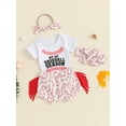 thumbnail image 3 of Nygoyerh Baby Girls Summer Baseball/ Football Print Outfit Short Sleeve Letter Print Romper + Tasseled Shorts + Headband 3M 6M 12M 18M Newborn Infant Cute Short Pants Sets, 3 of 9