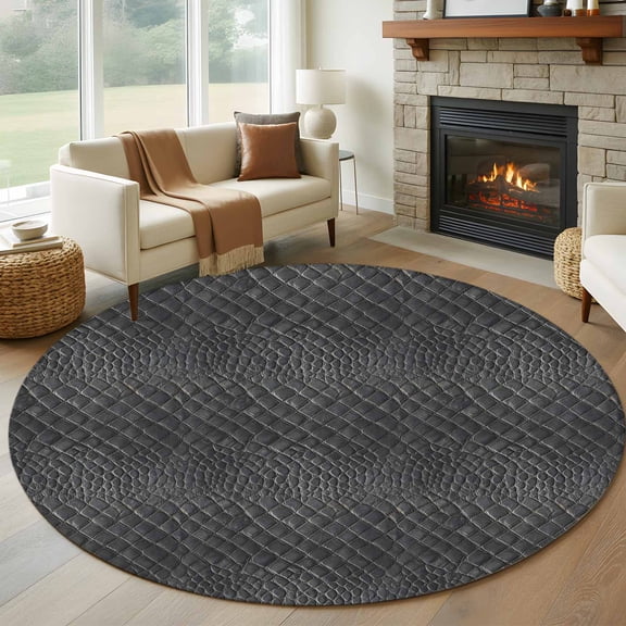 Animal Print Round Area Rug 8Ft Washable Large Circle Rugs for Living Room Dorm, Minimalist Vintage Animal Leather Black Non-Slip Carpet Floor Mats Indoor Outdoor Carpet Runner Aesthetic Home Decor