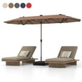 thumbnail image 1 of Patiojoy 13 FT Patio Umbrella Double-Sided Market Umbrella with 36 Solar-Powered LED Lights Cross Base Included Tan, 1 of 10