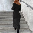 thumbnail image 4 of IROINNID Sales Long Sleeve Dress for Women Knee-Length Formal Dress Winter Solid Long Sleeve One-shoulder Slit Long Dresses,Black, 4 of 7