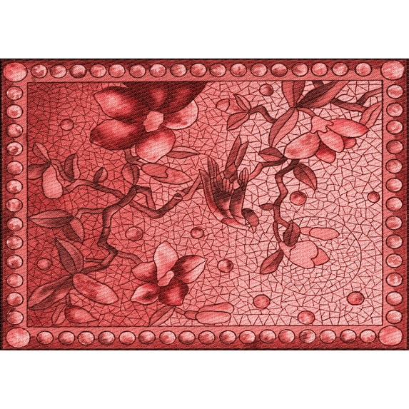 Ahgly Company Machine Washable Indoor Rectangle Transitional Red Area Rugs, 7' x 10'