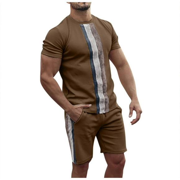 JHLZHS All White Outfits for Men Men's Summer Daily Casual Round Neckwear Short Sleeve Casual Suit Mens Outfit Set Dress All White Party Outfits for Men Plus Size