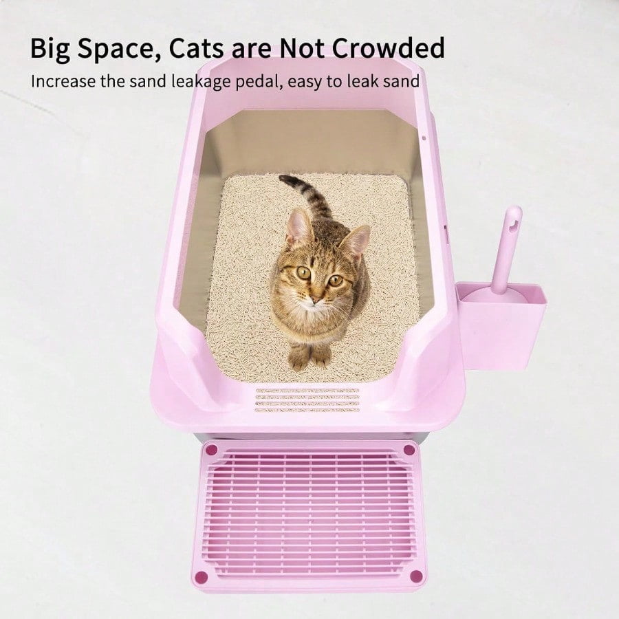 Stainless Steel Cat Litter Box SemiEnclosed Litter Box With Top Holes Large Litter Pan For Small To Large Sized Cats Light Pink 23.8 L16 W12 H