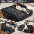 thumbnail image 3 of 77" Sleeper Sofa with Pull-Out Bed, 2-in-1 Convertible Sofa Bed with Adjustable Backrest, Flannelette Loveseat with Side Pocket, for Living Room Dorm Apartment, Dark Gray, 3 of 9