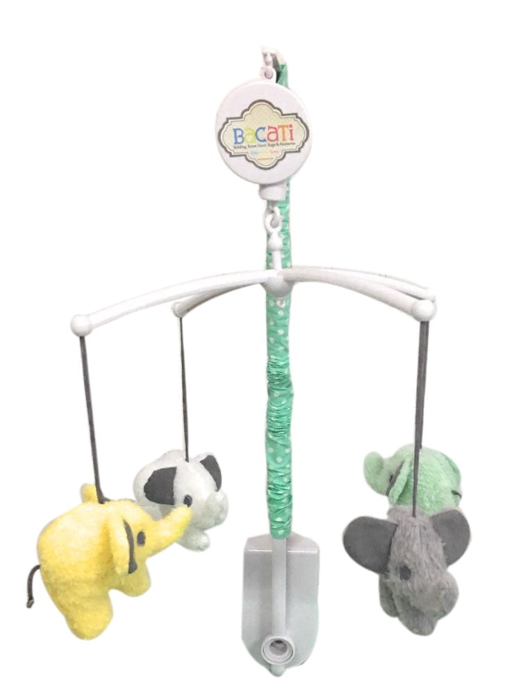 Elephants Mint/Yellow/Grey Musical Baby Crib Mobile