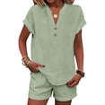 thumbnail image 6 of 2 Piece Short Sets for Women Linen Short Sleeve Outfits Casual Summer Shorts Set with Pockets,Mint Green S, 6 of 6