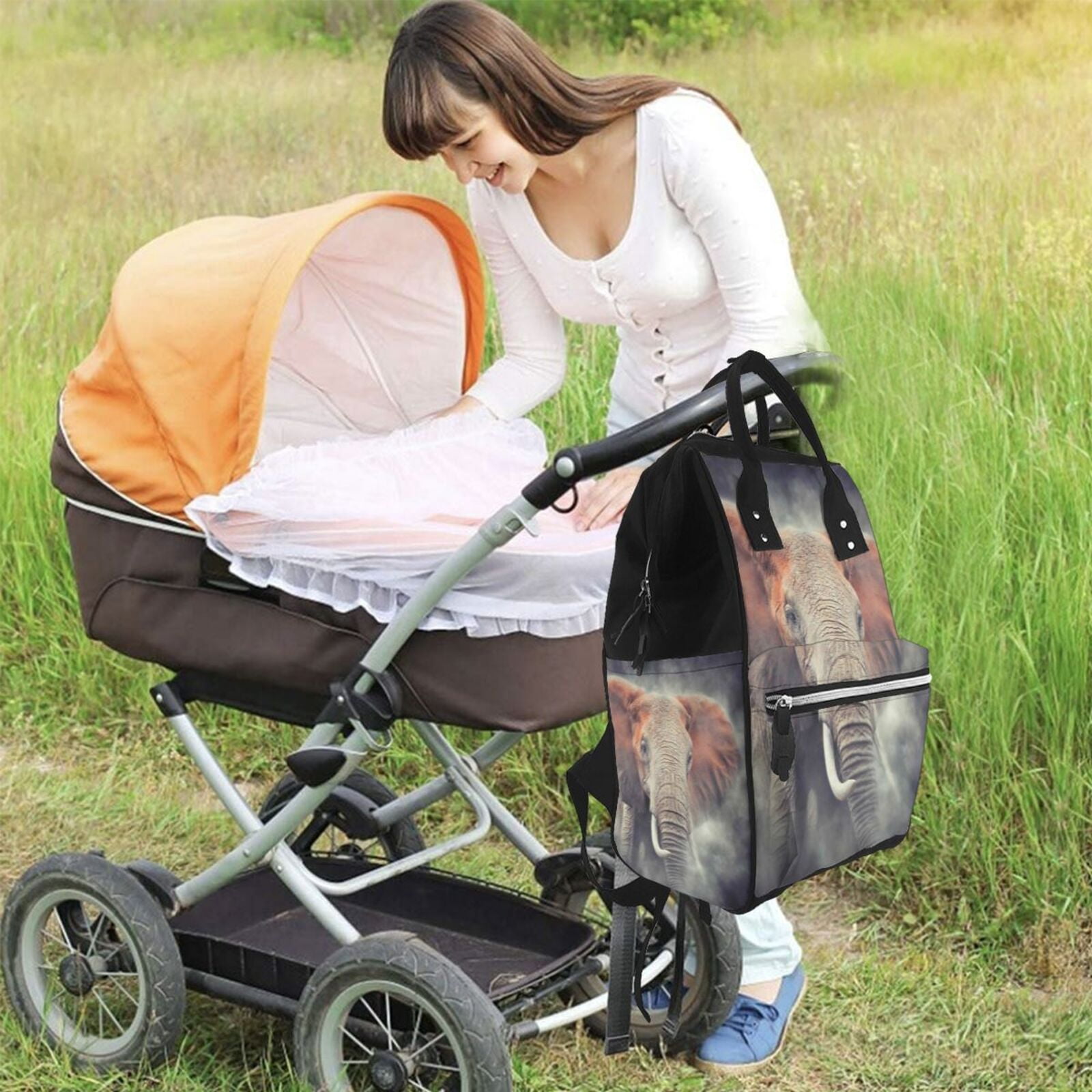 Ratiio Elephant in Smoke Mummy Backpack - Waterproof Twill Canvas, Large Capacity Diaper Bag with Multiple Pockets and Adjustable Straps