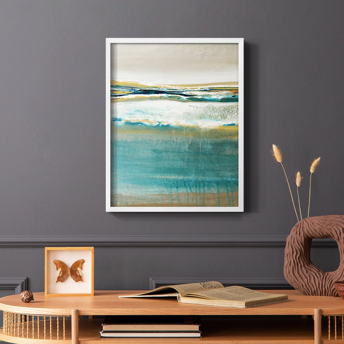 Aqua Quartz V2 Framed Print in White Solid Wood Framed Print No Nail Hanging