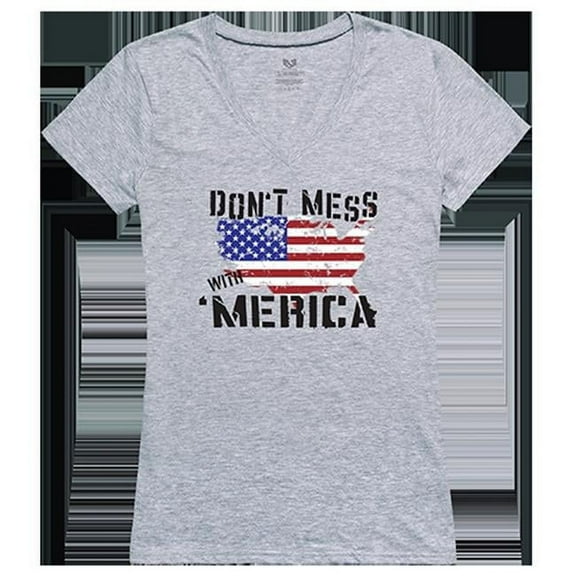 Dont Mess with America Graphic V-Neck T-Shirts, Heather Grey - Extra Large