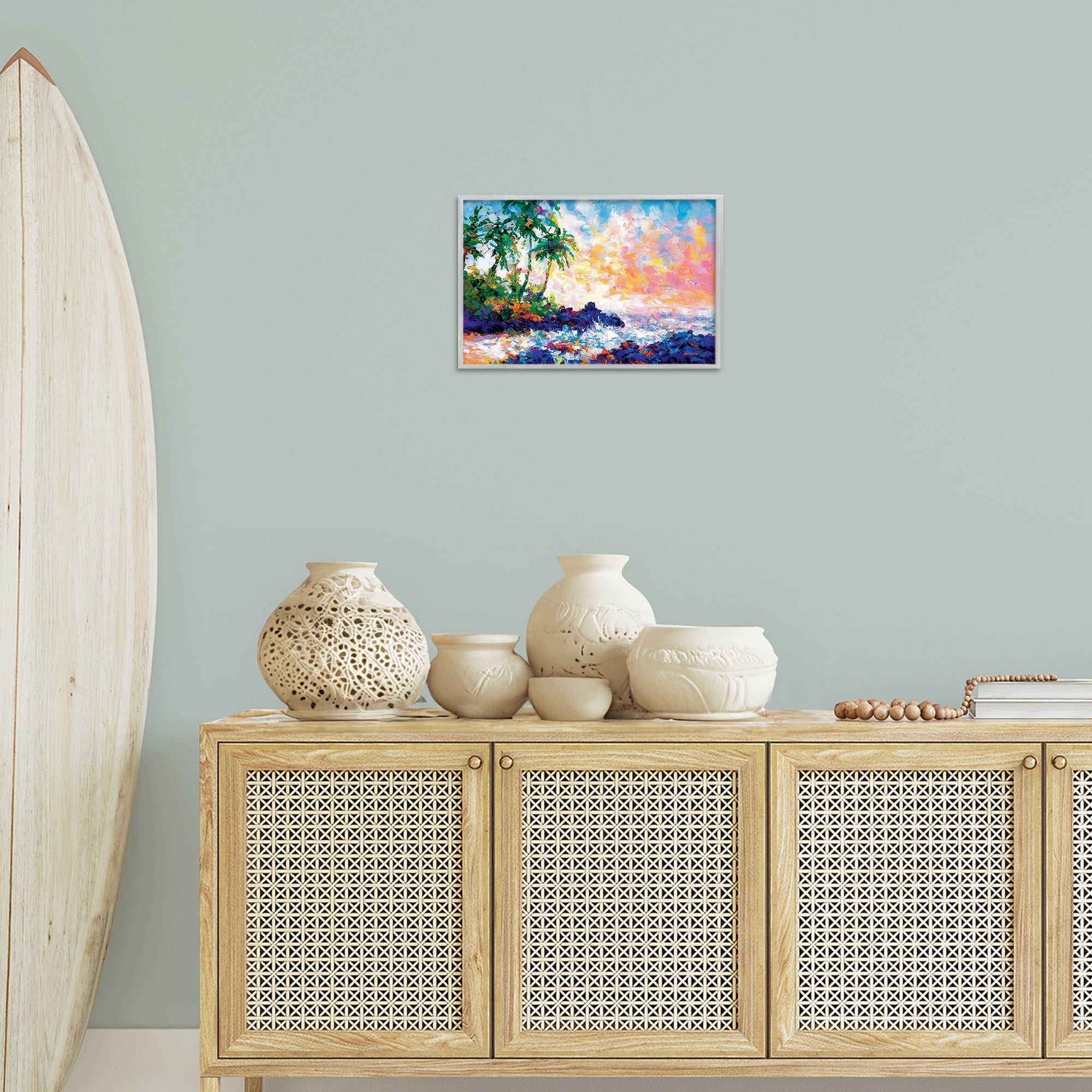 Stupell Industries Waves on Tropical Beach Landscape Painting Gray Framed Art Print Wall Art, 18 x 12