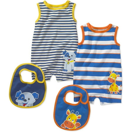 Garanimals - Newborn Boys' Romper and Bib, 2-Pack