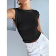 thumbnail image 3 of Backless Slim Fit T Shirt for Women Short Sleeve Crew Neck Crop Top Casual Summer Y2K Crop Tee, 3 of 5
