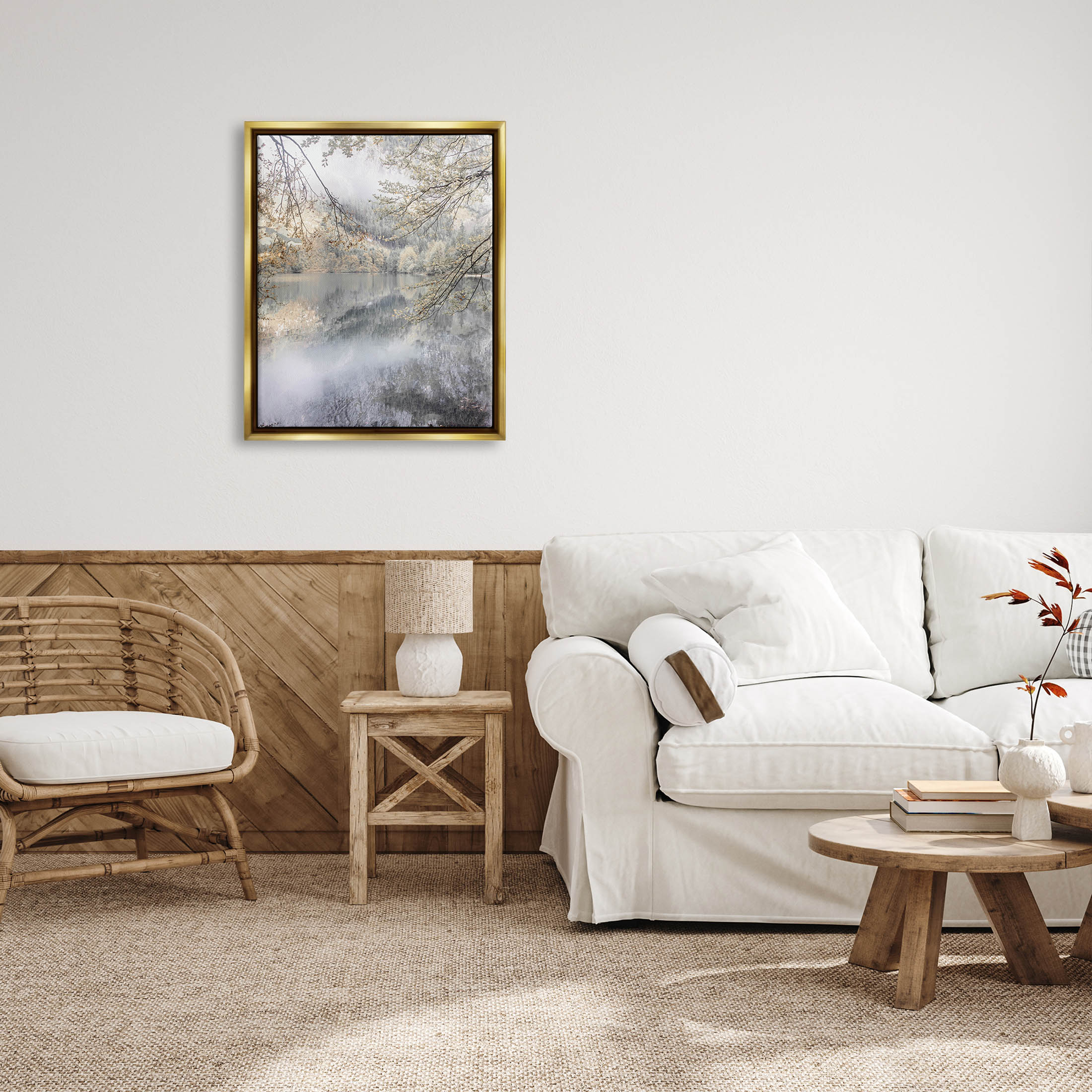 Foggy Pond Landscape Reflection Landscape Photograph Metallic Gold Framed Art Print Wall Art
