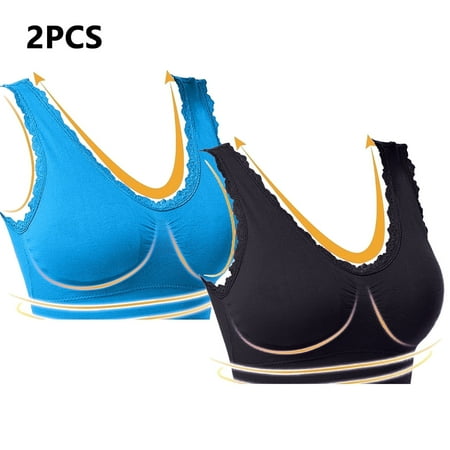 Juslio Minimizer Bras for Women 2PC Lace Wirefree Solid Vest Breasted Bra