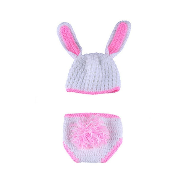 BRIGHTFUFU Bebé recién nacido accesorios de fotografía Patrón de oreja de conejo Trajes de foto Traje de punto Unisex Lindo Infant Hat pantalones