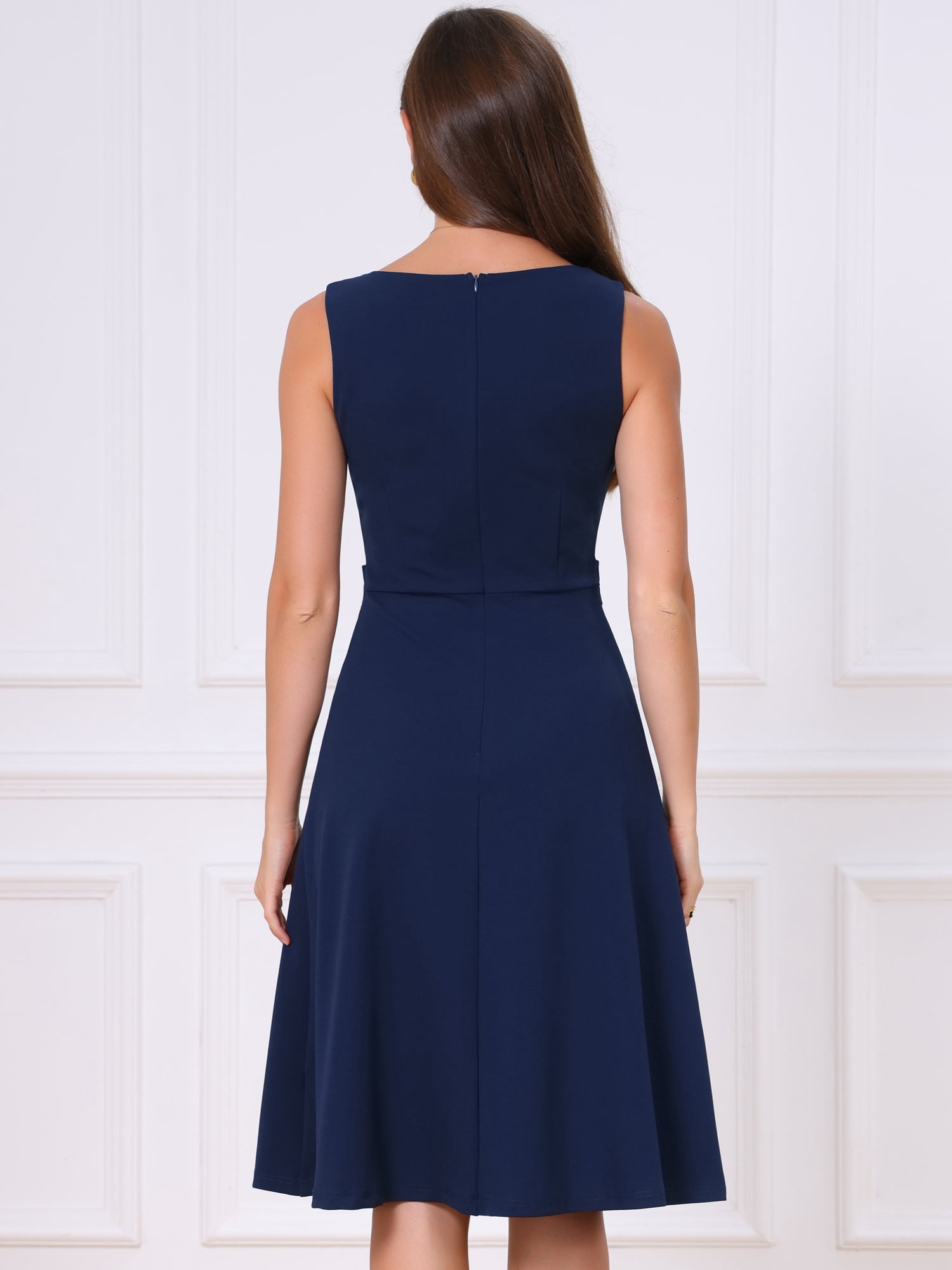 DARING DIVA Women's Vintage Sleeveless Regular Square Neck Midi Dress XL Dark Blue