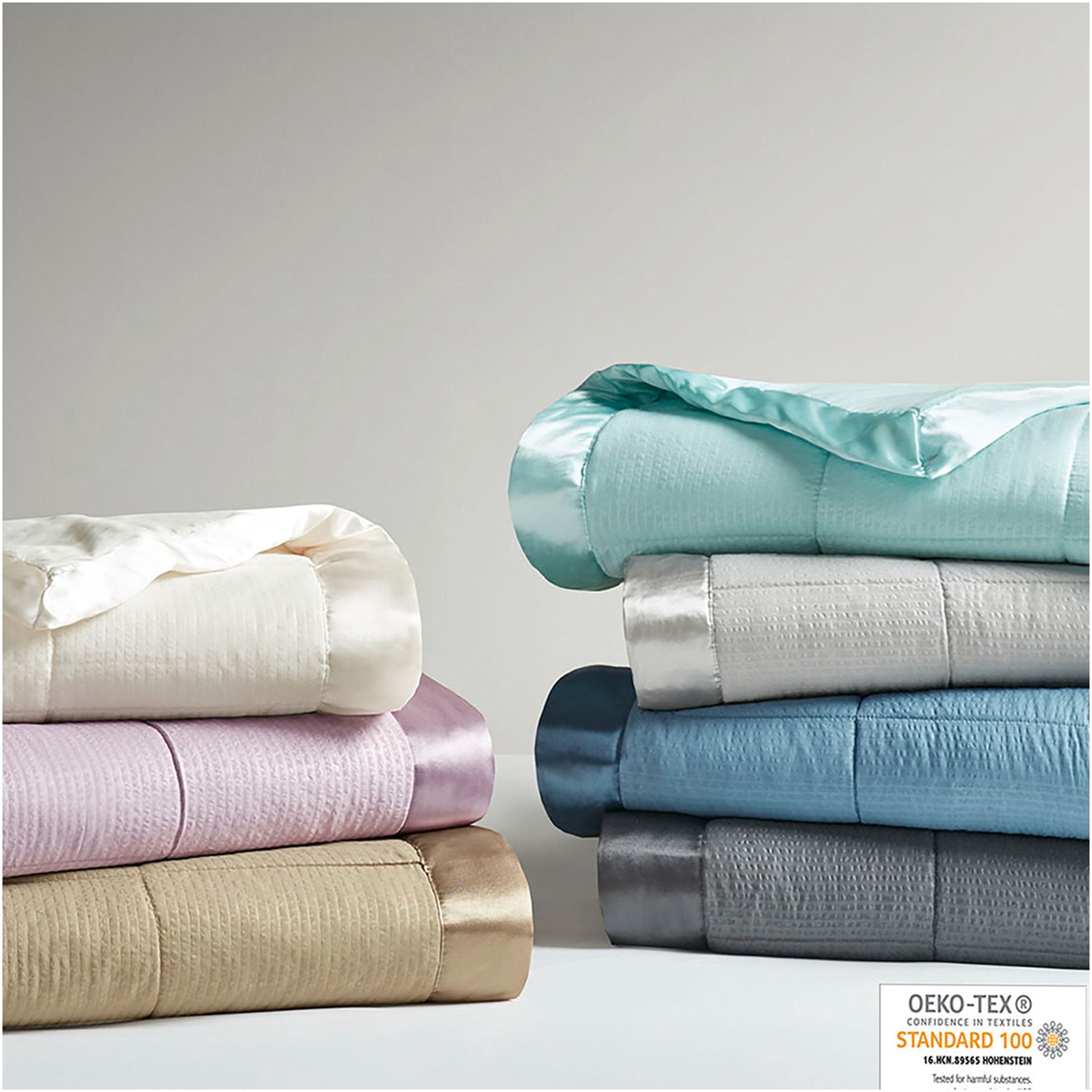 JERFIT Oversized Grey Down Alternative Comforter with Satin Trim - Hypoallergenic, OEKO-TEX Certified, Machine Washable, Queen Size Bed Blanket