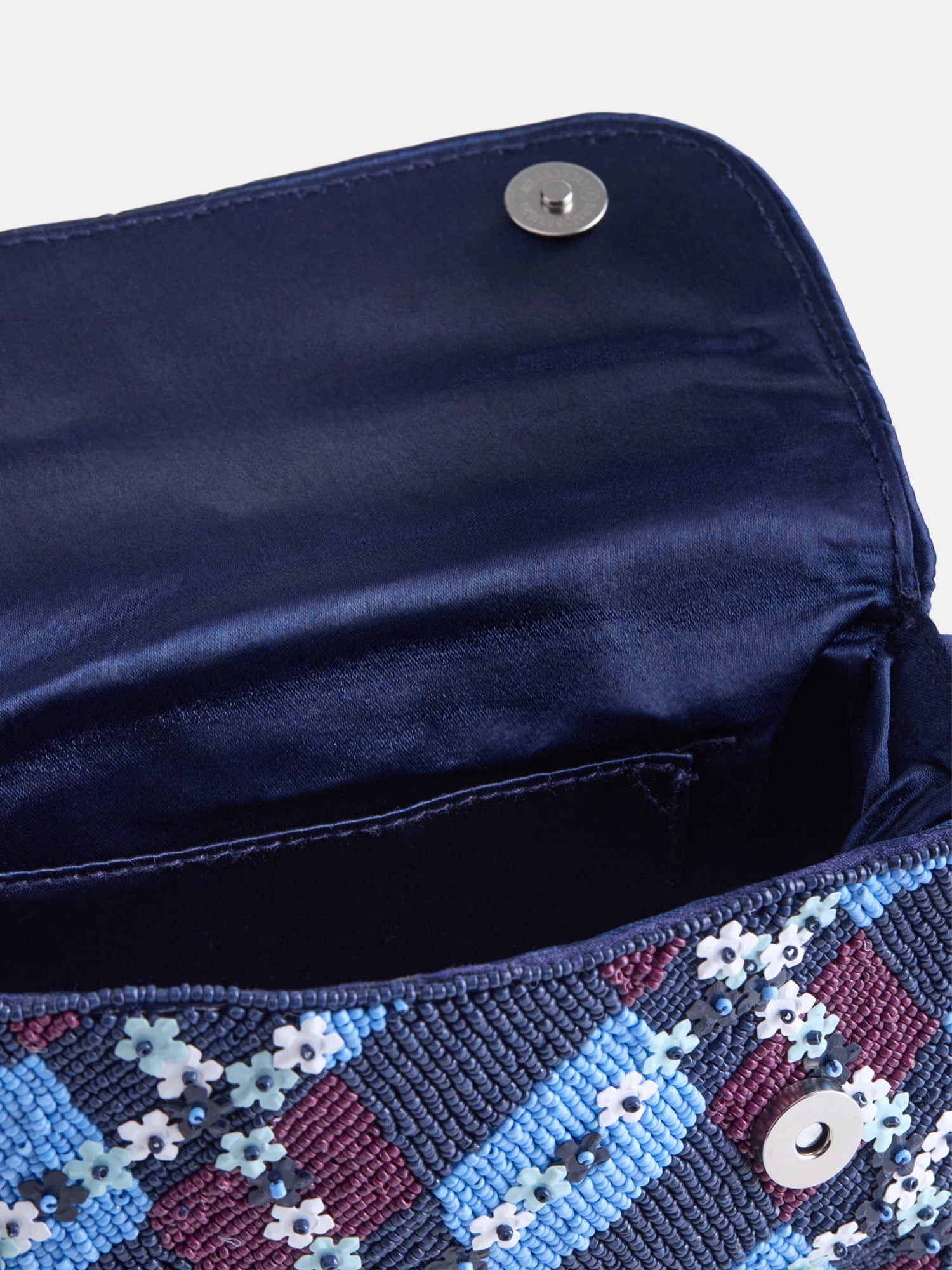 Free Assembly Women's Beaded Argyle Flap Shoulder Bag, Blue