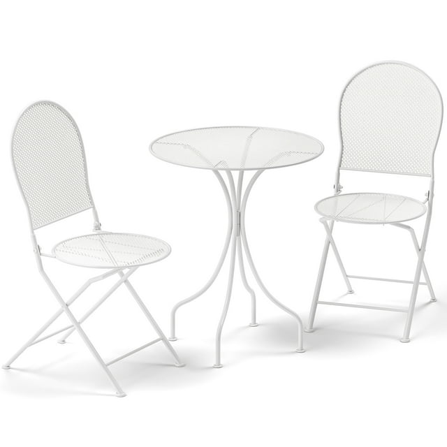 Gymax 3 Piece Patio Set w/ Rattan-like Pattern Metal Patio Folding Bistro Set for 2