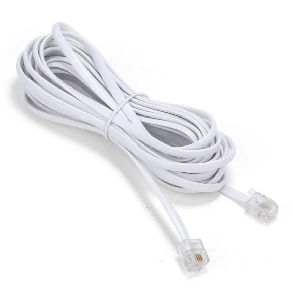 Telephone Extension Cord 15 Feet Long Phone Cable Line Wire - White Trisonic