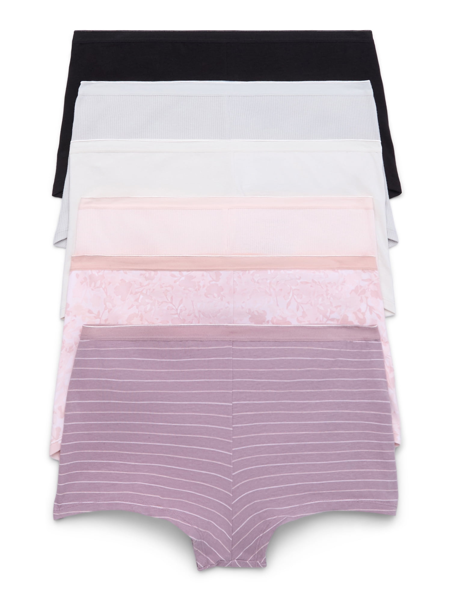 Joyspun Women's Cotton Boyshort Panties, 6-Pack, Sizes S-3XL