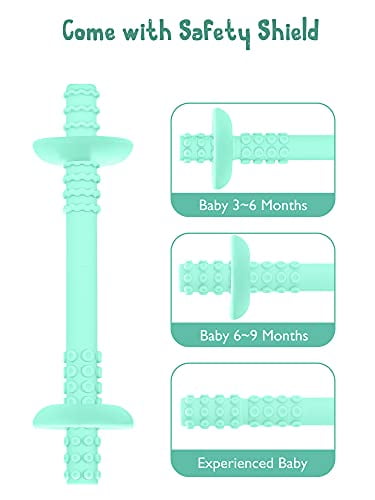 Teething Tube with Safety Shield Baby 3-12 Months, 1 Pair w/ 4 Cleaning Brush ; 