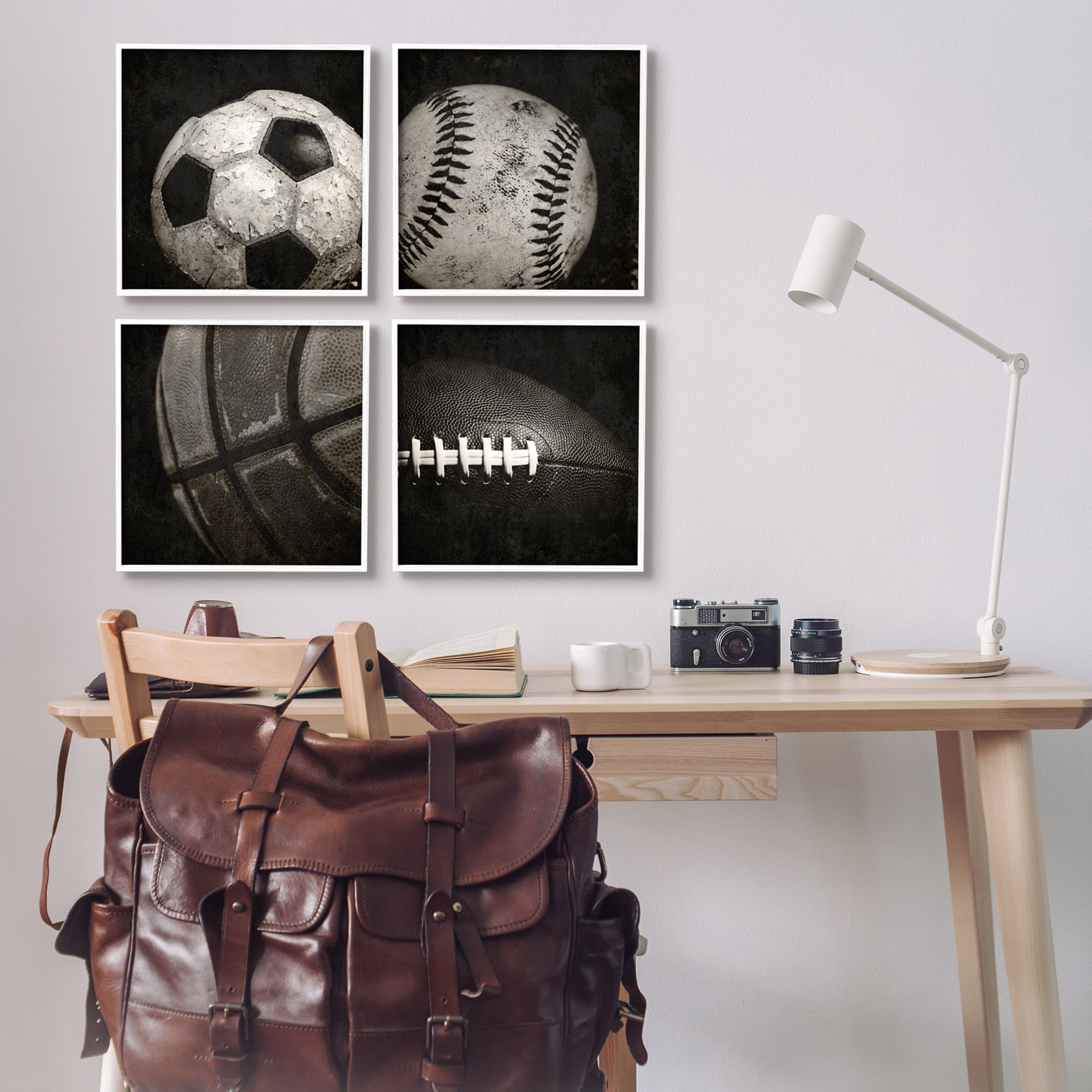 Stupell Industries Sports Balls Photography Sports Photography White Framed Art Print Wall Art, 17 x 17, Set of 4