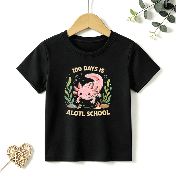 Girls Graphic Tees 100 Days Axolotl Kids T Shirt School Cute Pun 100% Cotton Short Sleeve Soft Tops 4-13Y