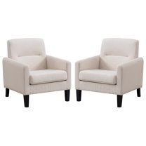 Fabric Accent Chair with Backrest Thick Cushion, Modern Single Sofa Armchair for Living Room Bedroom (2PCS, Beige)