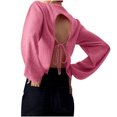 thumbnail image 2 of Wensltd Sweater Women Solid Vintage Pullover Sweater Crewneck Long Sleeve Backless Lace Up Tops, 2 of 6