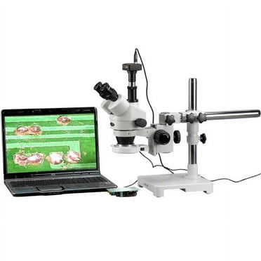 AmScope 3.5X-90X Trinocular 80-LED Boom Stand Stereo Microscope   8MP Camera New