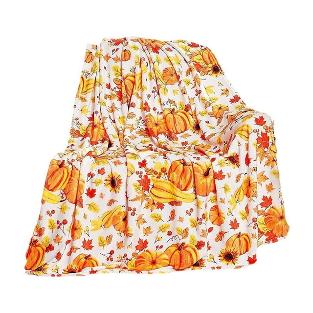 Couverture Orange, Couverture Douce Motif Citrouille Tournesol Imprimée Couverture de Sieste Couverture de Voyage Portable Couverture d'Automne, Couvertures pour Lit