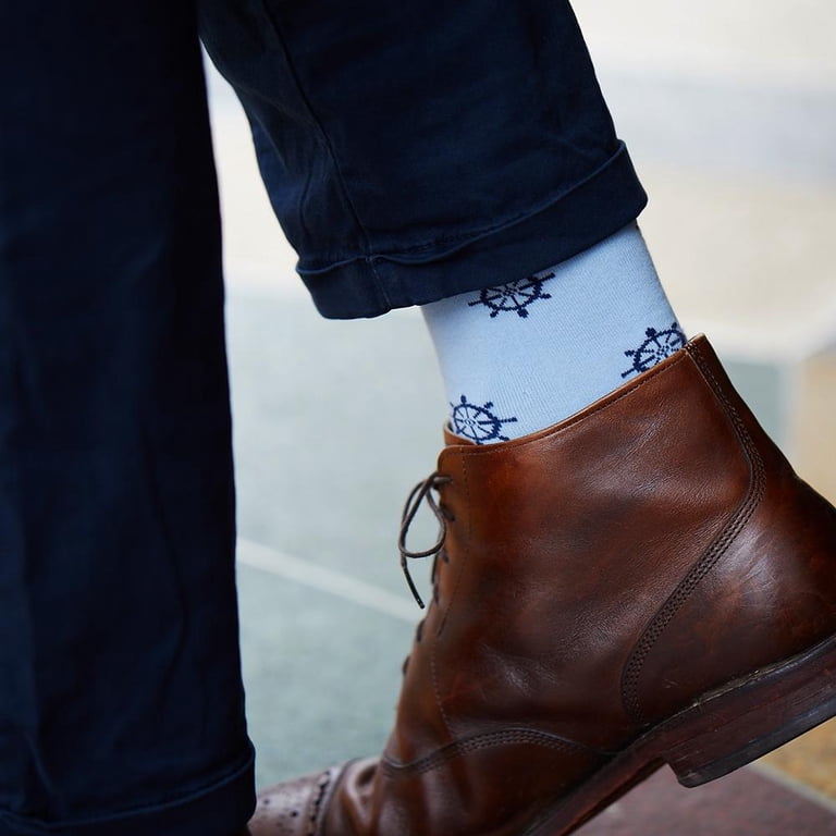 SummerTies Ship Wheel Mens Dress Socks - Navy on Blue - Walmart.com