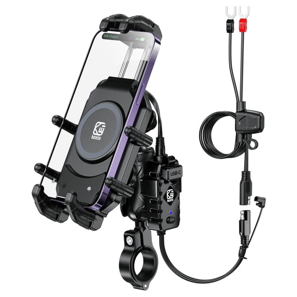 Soporte de teléfono para motocicleta, cargador inalámbrico BRCOVAN Qi de 15 W