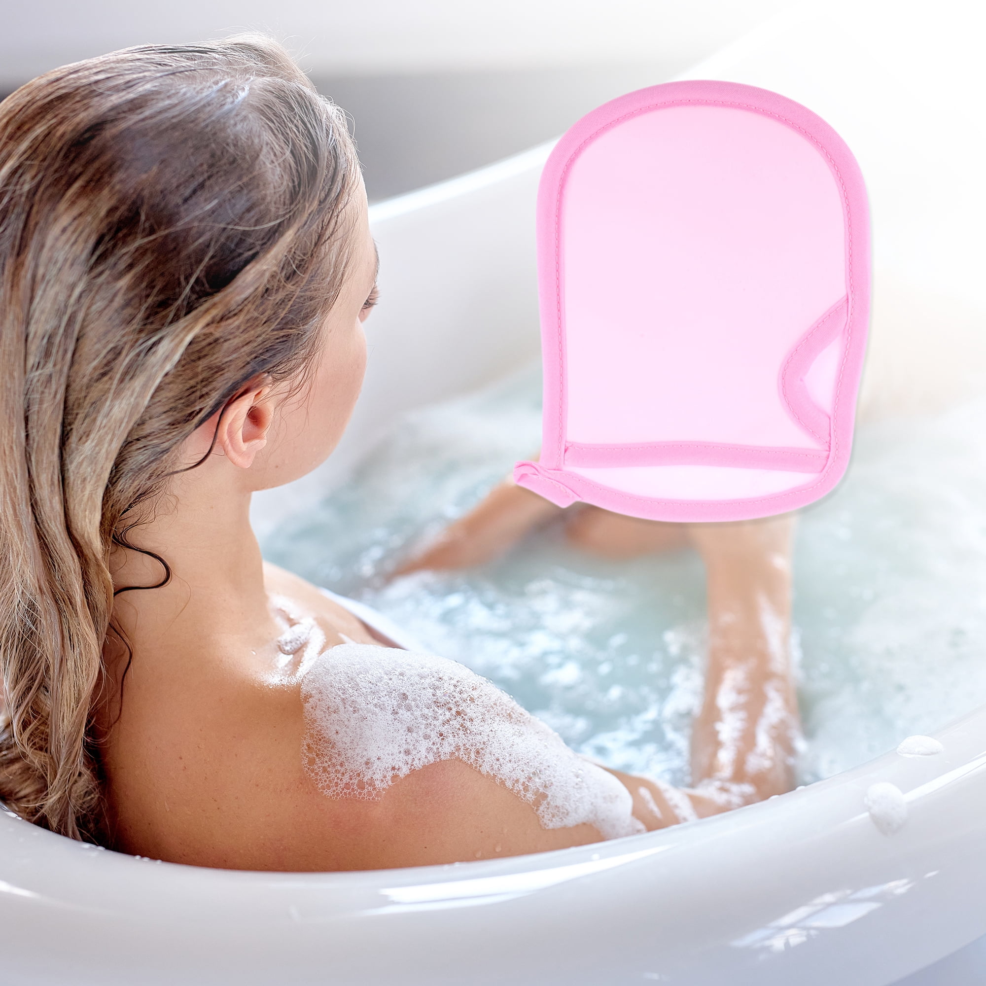Unique Bargains Shower Gloves Body Scrubber for Bathroom 7.08"x5.11" 1 Pc Pink