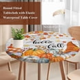 thumbnail image 4 of Orange Pumpkin Gnomes Fall Round Tablecloth, Fitted Table Cover with Elastic for 36"-44" Round Tables, Branches Thanksgiving Leaves Wooden Table Cloth Outdoor Dinning Party Waterproof Tablecloths, 4 of 7