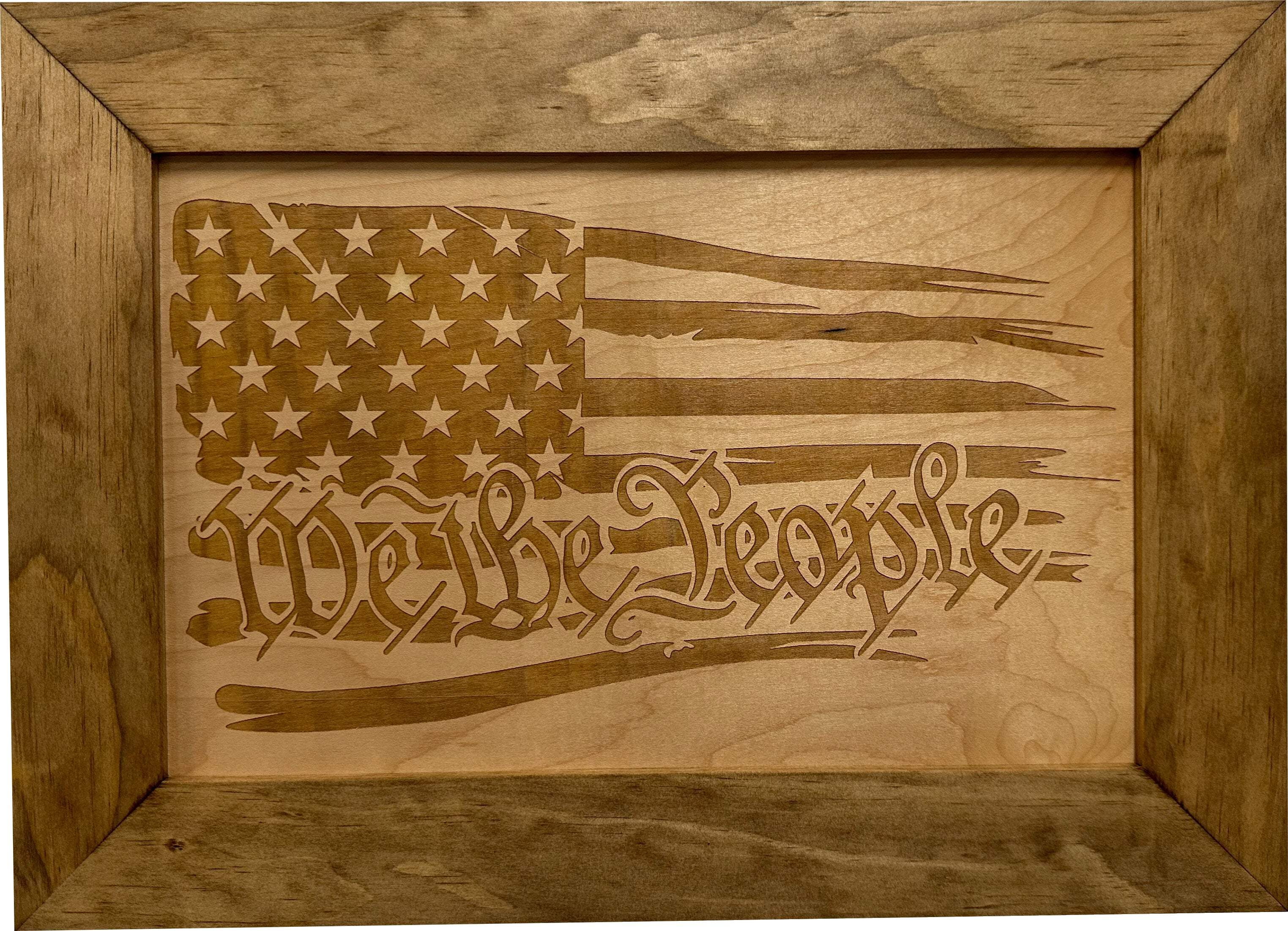 Bellewood Designs American Flag Gun Cabinet We The People Decorative and Secure Hidden Gun Safe (Natural)