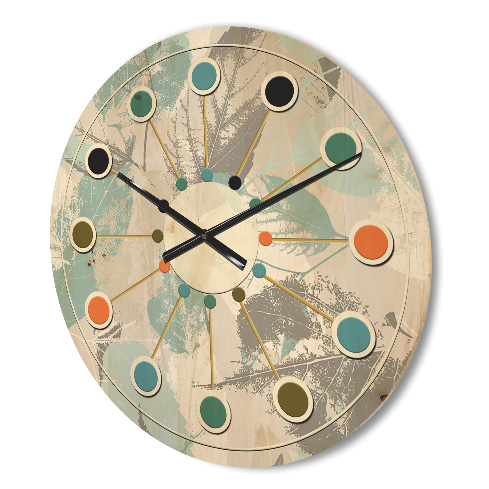Designart 'Foliage Retro Design I' Mid-Century Modern Wood Wall Clock