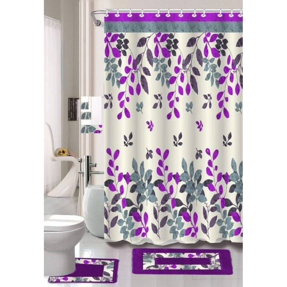 15PC BUTTERFLY PURPLE Hotel Bathroom Sets 2 NonSlip Bath Mats Rugs