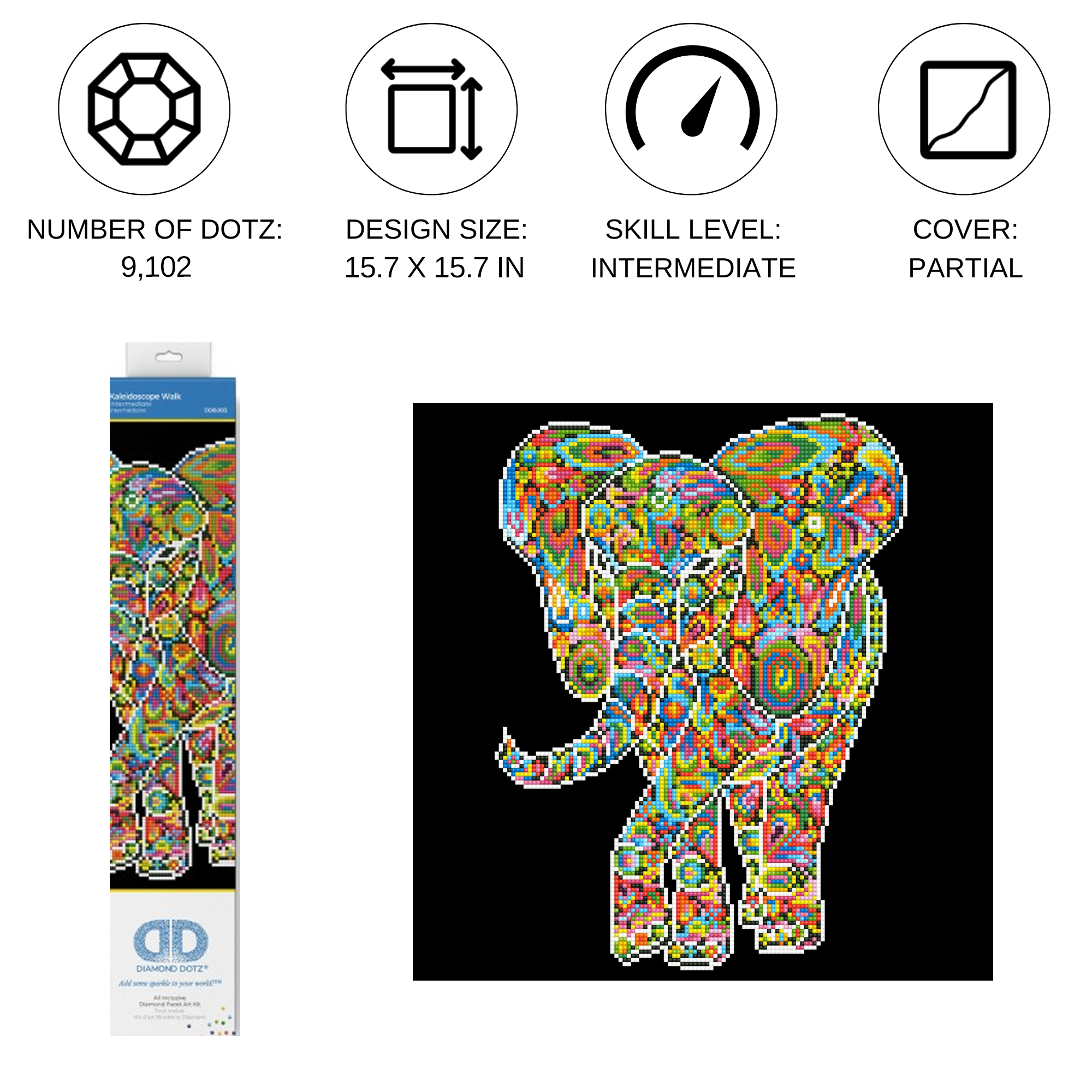 Diamond Dotz Kaleidoscope Walk Elephant Diamond Painting Kits for Adults - Diamond Art Kits a Relaxing Creative Craft Kit with Dotz Gems 15.7"x15.7