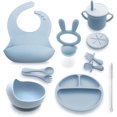 thumbnail image 1 of Silicone Baby Feeding Set, Baby Plates and Bowls Set, Suction Plates for Baby, Baby Feeding Essentials, Baby Led Weaning Supplies, Baby Plates with Suction, Baby Utensils, Regular, Dusty Blue, 1 of 7