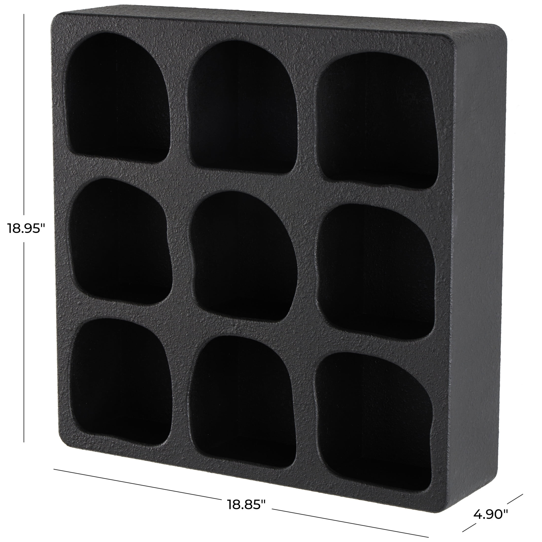 DecMode 19" x 5" 9-Tier Black Geometric Wall Shelf with Abstract Block Shapes