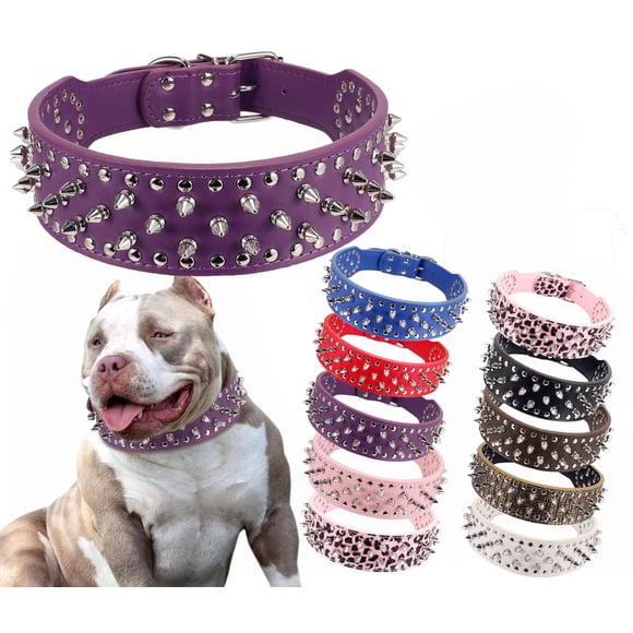 Collar para perro BTDCFY Hoot de piel sintética con tachuelas moradas M