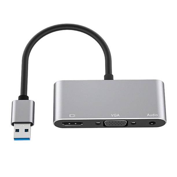 Adaptador de audio 3 en 1 1080P USB 3.0 a VGA HDMI compatible 3.5 HUB (Plata) Hugtrwg Nuevos Originales