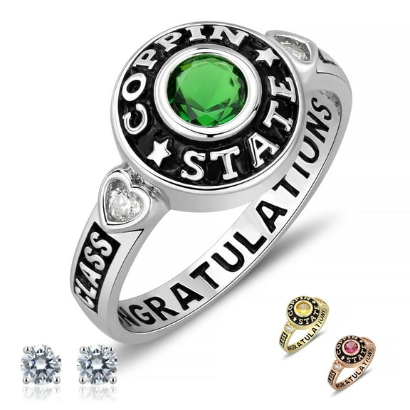 Ccjcinata Fully Personalized Customized Sterling Silver Ladies High School Class rings and College Class Ring cubic zirconia Birthstone class rings graduation gifts (Sterling Silver - Platinium)
