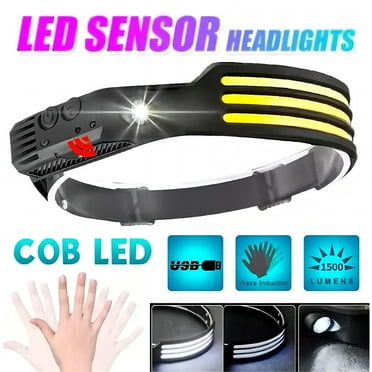 COB LED Headlamp USB Rechargeable Headlight Bar Head Band Torch Work Light 6000K